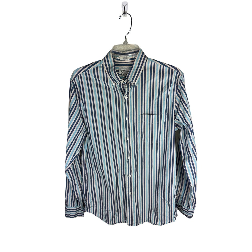 J.Crew Slim Secret Wash Shirt Mens Medium Blue Stripe Organic Cotton Office Work